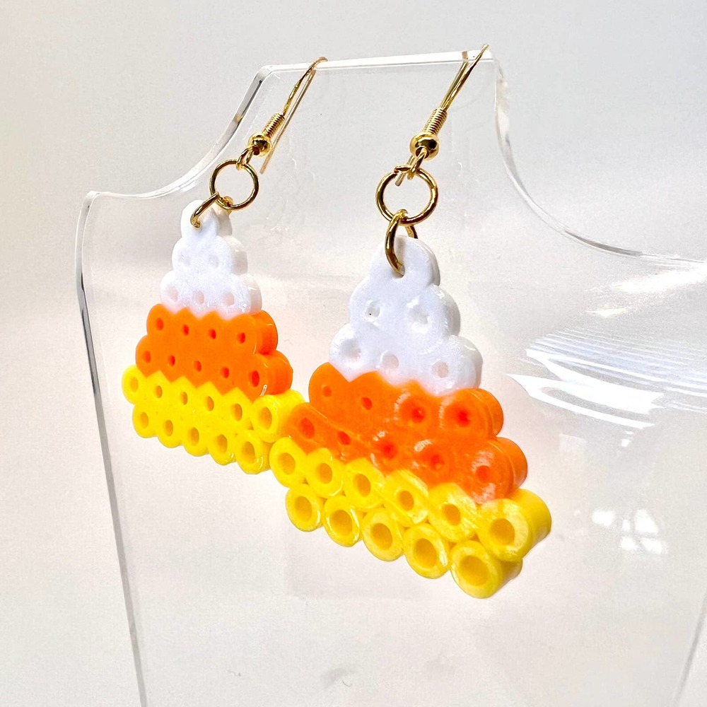 Melted Candy Corn Earrings - Halloween Earrings - Fall Earrings - Perler Earring - Picture 5 of 8